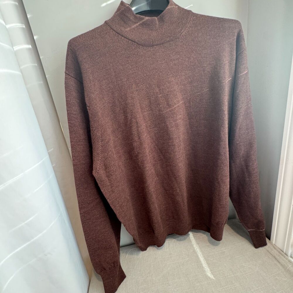 Jos A Bank Men’s Merino Wool Mock Neck Sweater Chocolate Brown XL